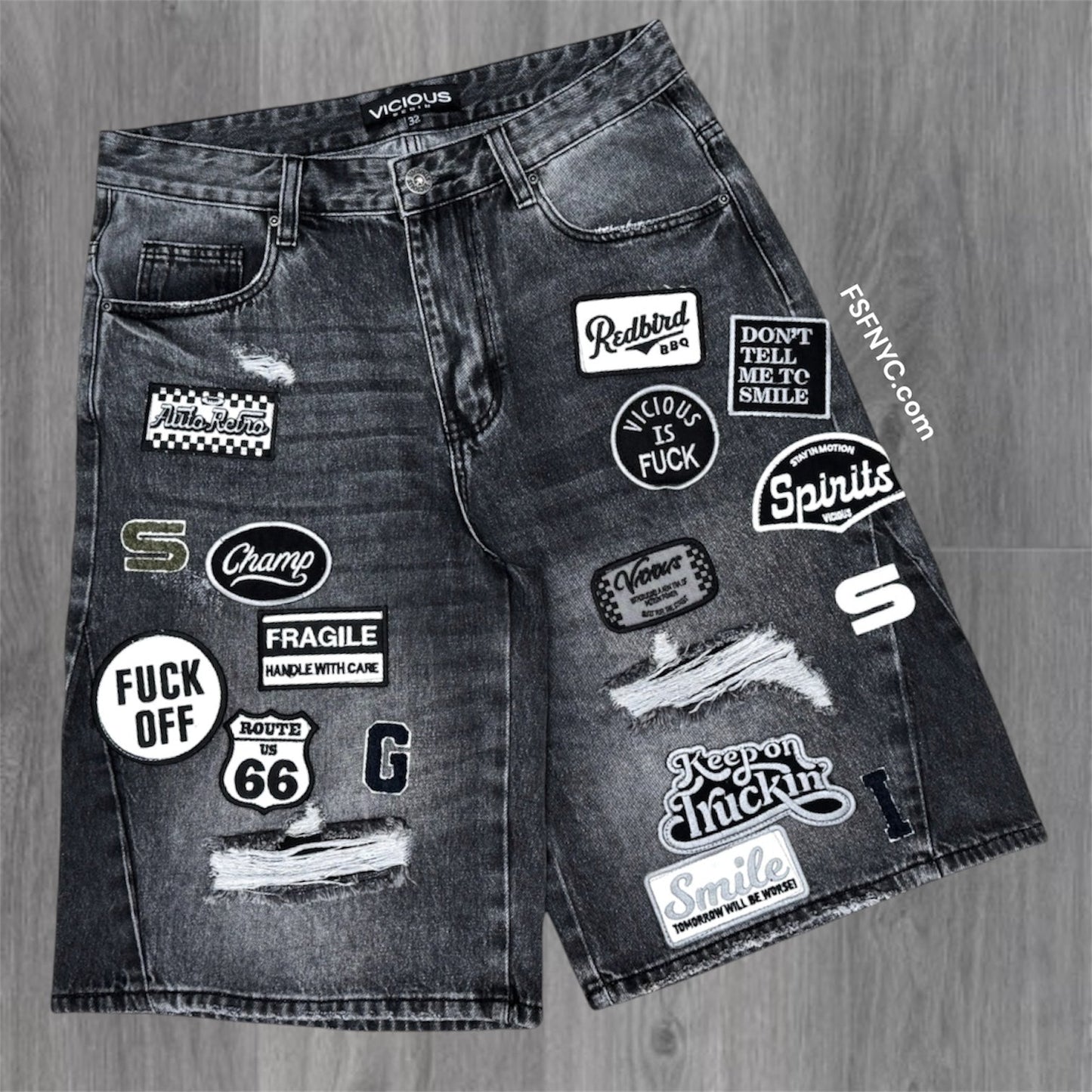 Vicious - Patch Work Denim shorts- Black - vc1271
