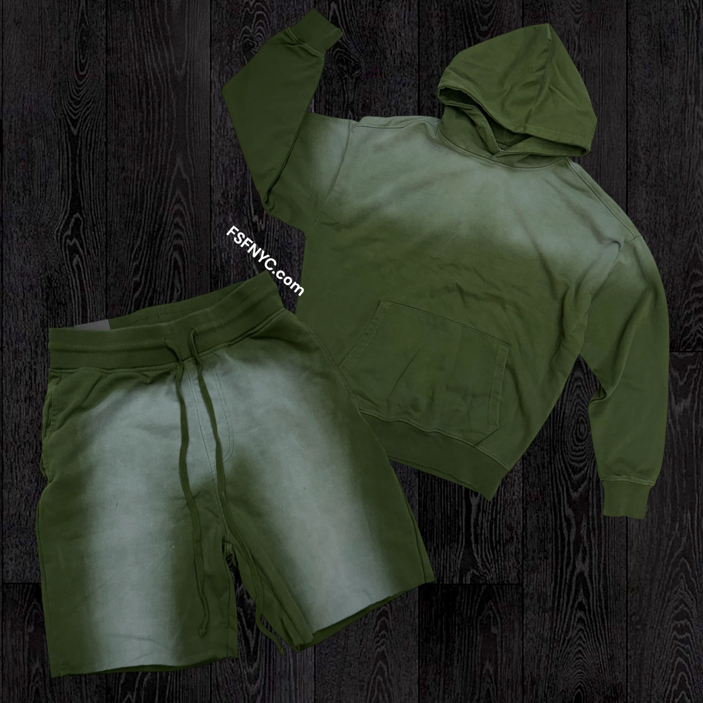 Rebel - Hoodie Short Set - Olive