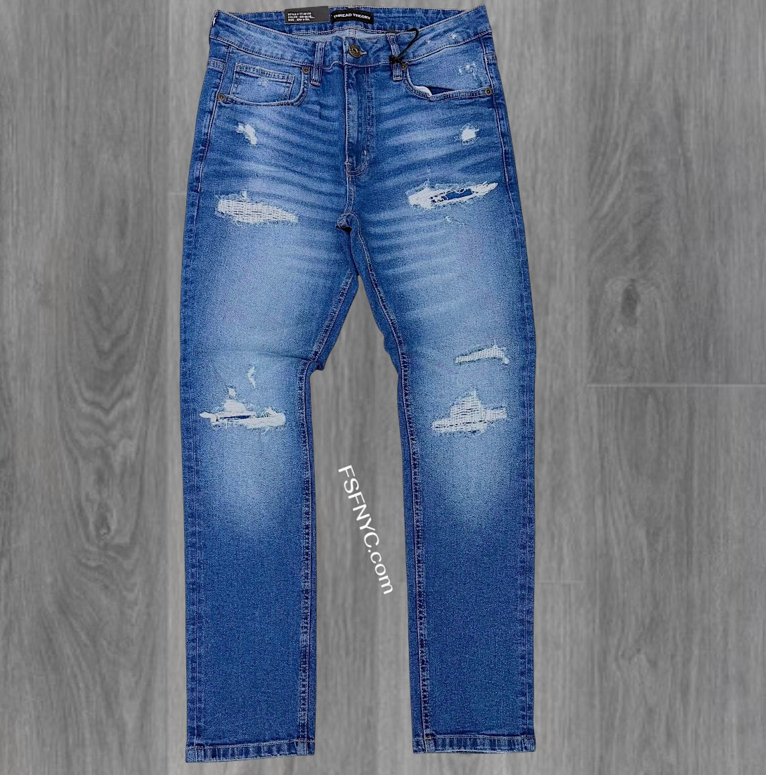 Threads - Slim Fit Distress Denim - MD Blue - 50128 zi