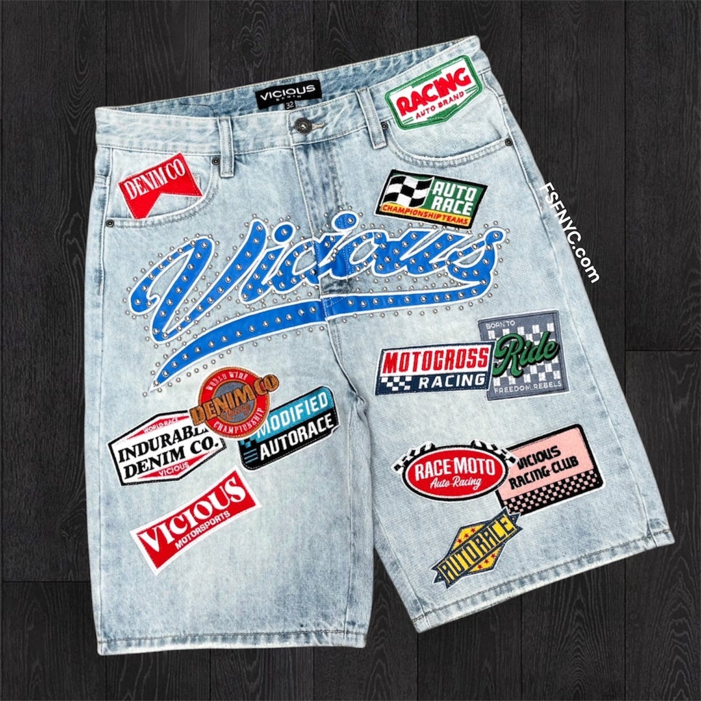 Vicious - Moto Race Denim shorts- Lt.Blue -vc1202