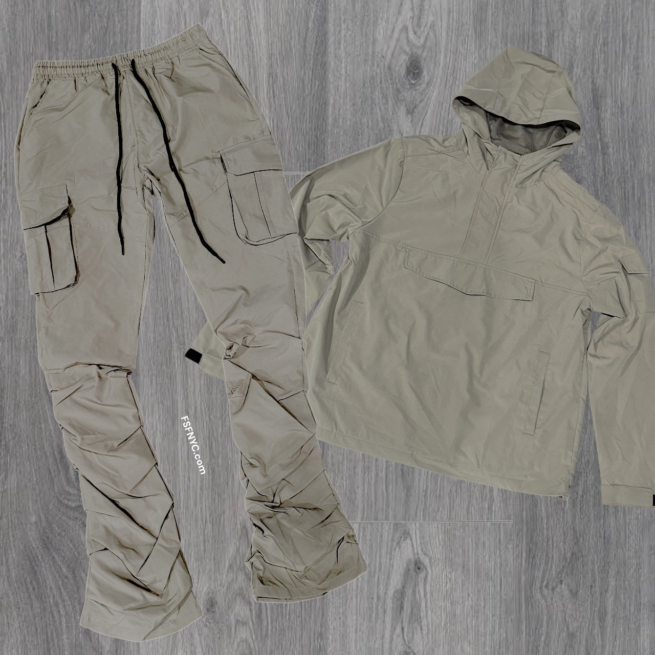 Rebel - NYLON Stacked & Anorak Pullover Jacket - SET - TAUPE - 522422 zi