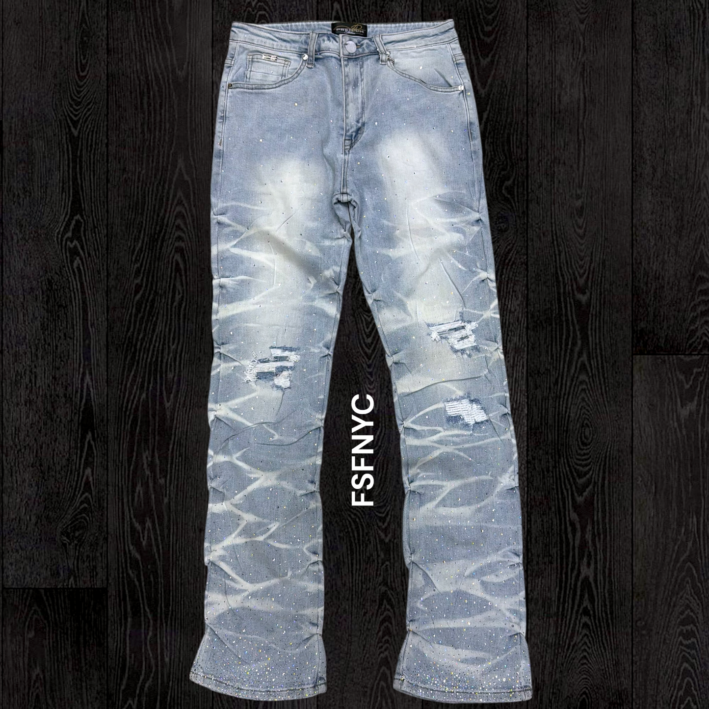 Milano - Stacked Rhinestone Denim - MD Blue 119
