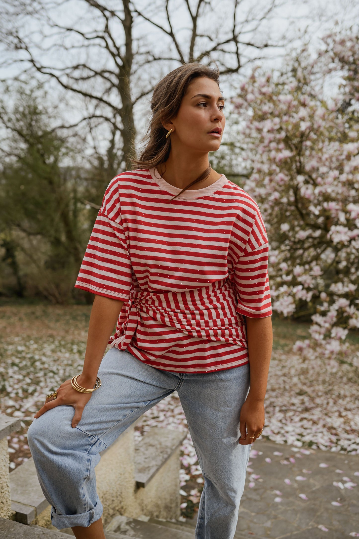 Red and Pink Striped Helia T-Shirt