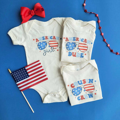 American Cousin Crew Graphic Bodysuit & Kids Tee | Natural