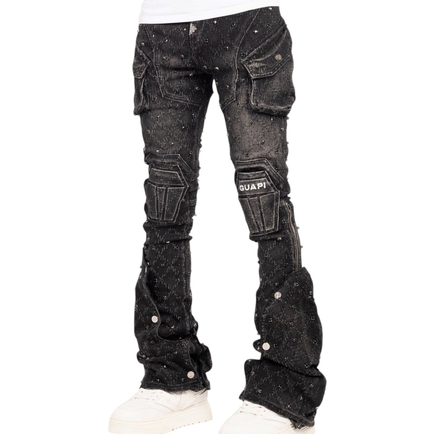 GUAPI - Stacked Obsidian Embellish Denim - Black Coffin