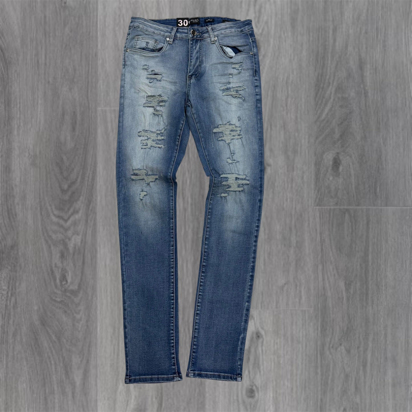W - Distress Skinny Fit Denim -Blue Wash - M8770