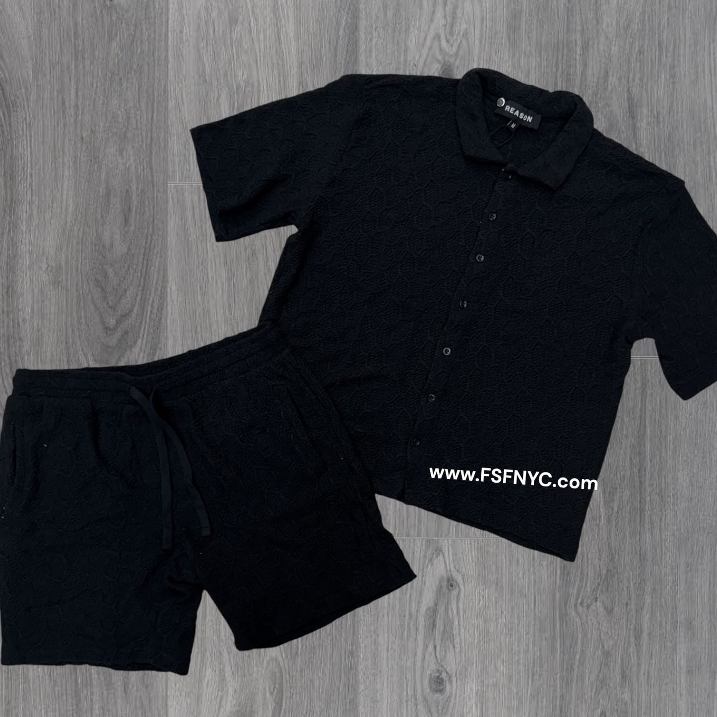 Reason - Textured Short Set - Black 574