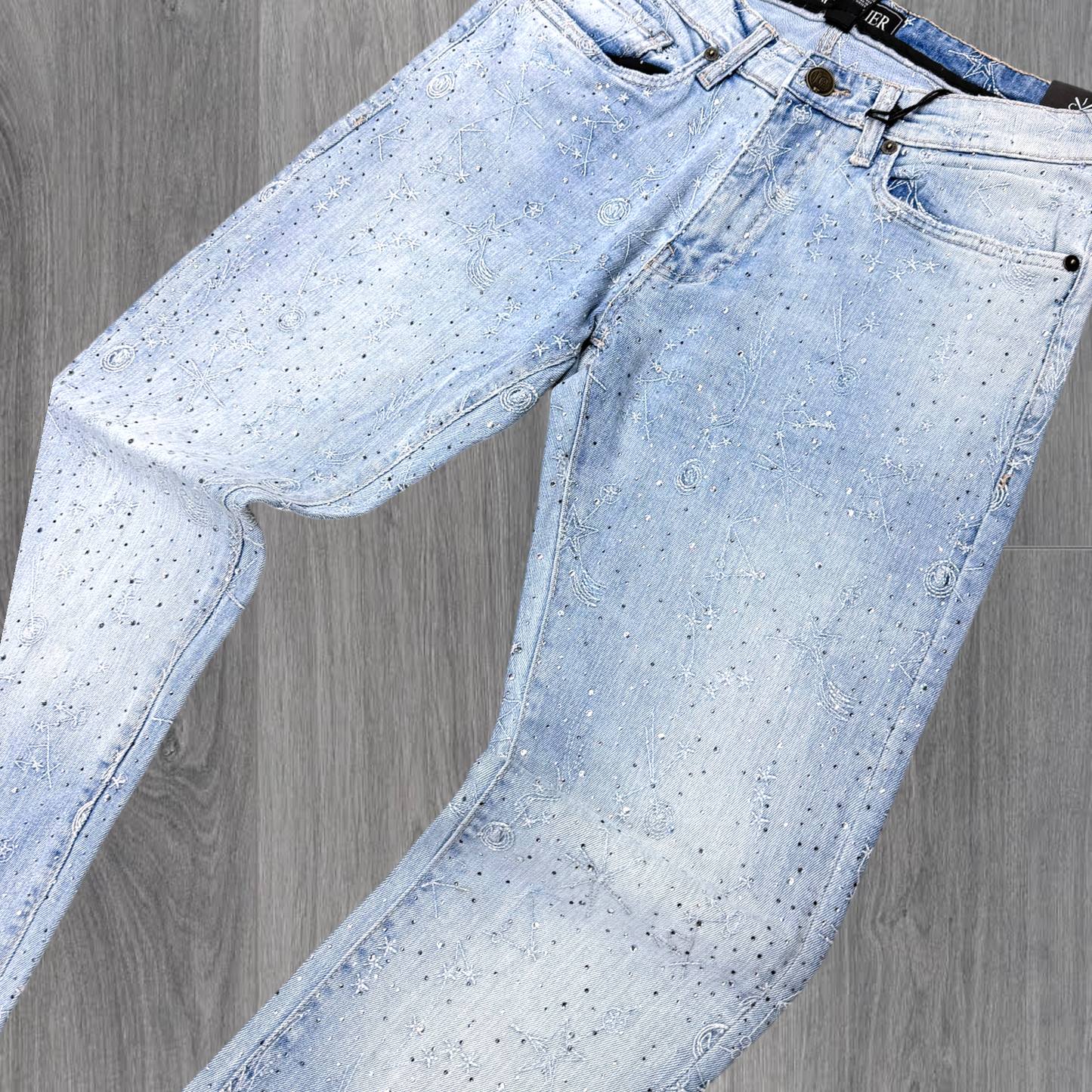 JC - Embroidery w Rhinestones Slim Jeans - Blue - 2352