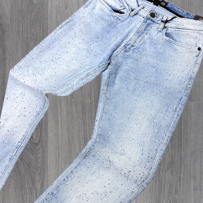 JC - Embroidery w Rhinestones Slim Jeans - Blue - 2352