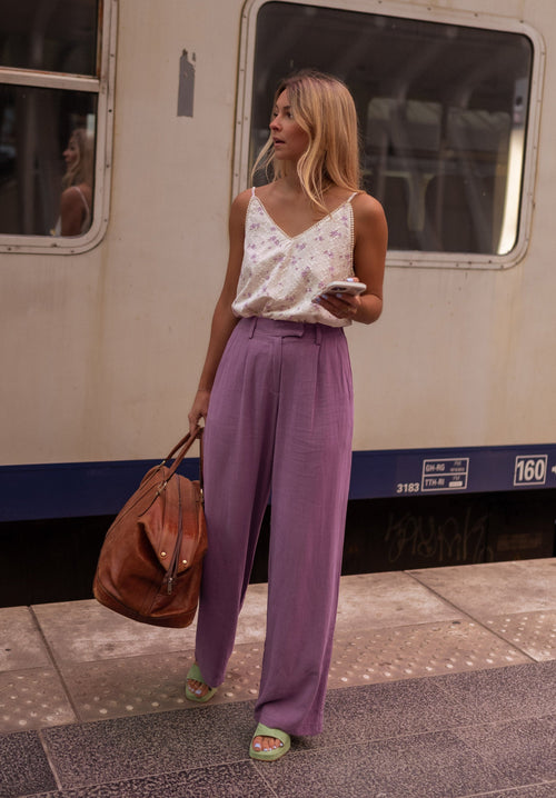 Purple Linen Joey Pants
