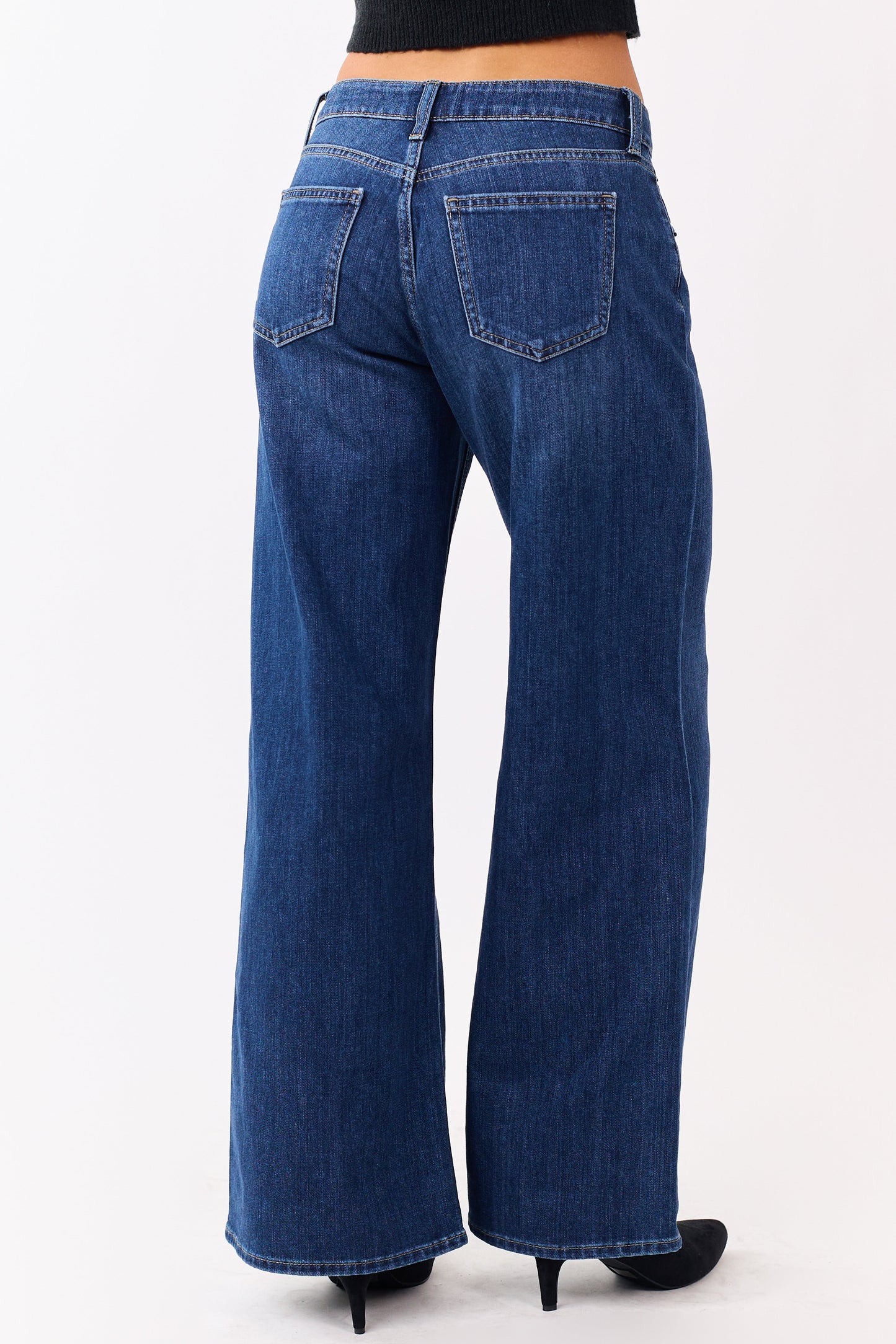 Dark Wash Wide Leg Mid Rise Jeans
