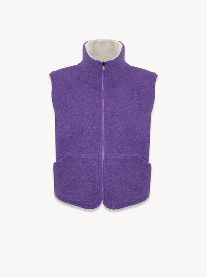 Ecru and Purple Dorian Polar Fleece Cardigan