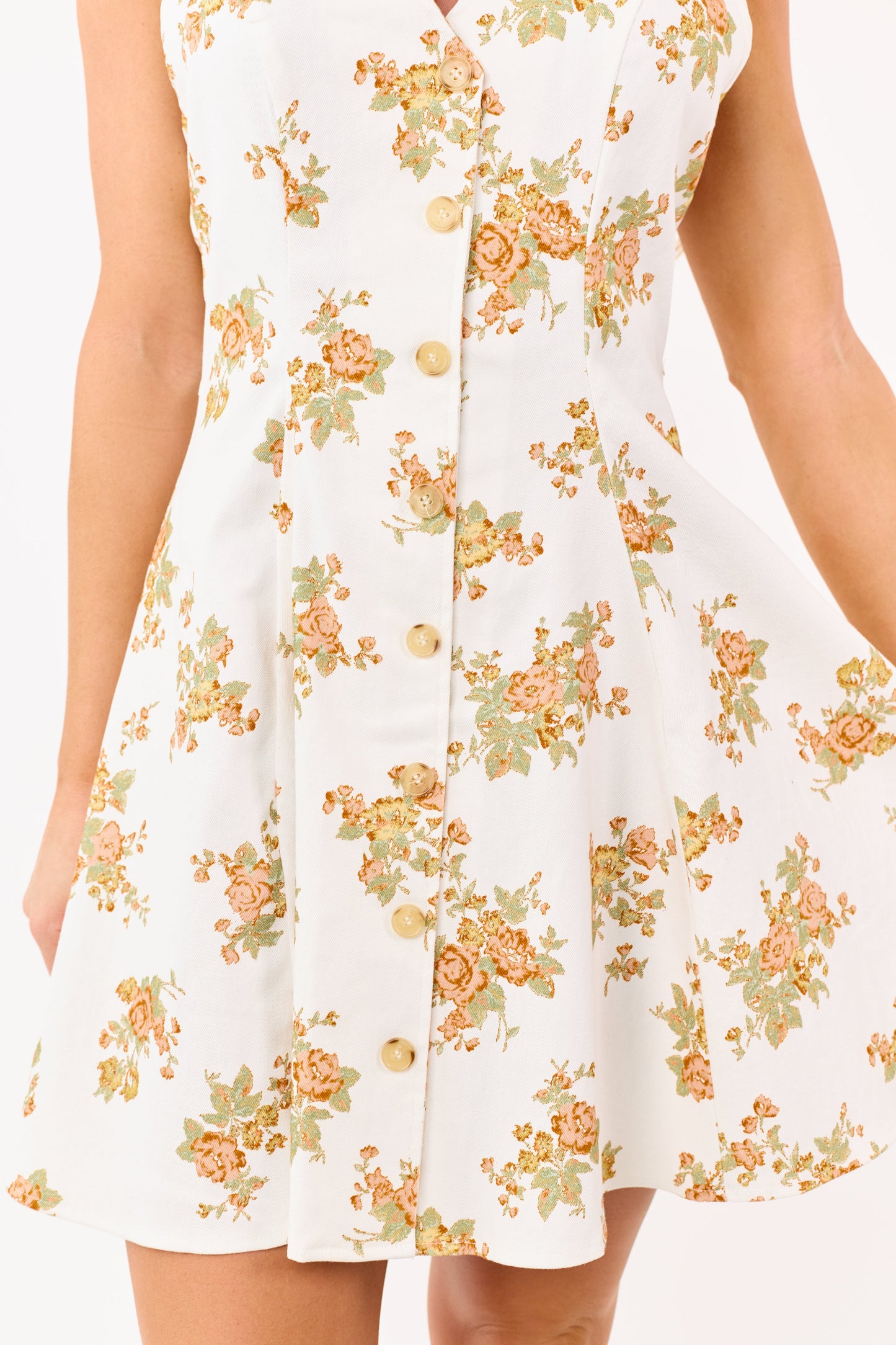 Flying Tomato Cream Floral Button Up Denim Mini Dress