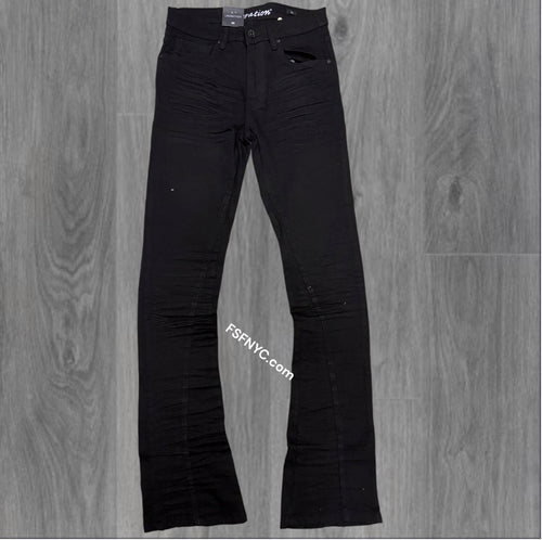 L - Plain Stacked Denim - Jet Black- 7096