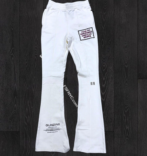 Gunzini - Stacked Sweat Pants - Off White/Purple - Gz682
