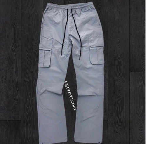 Rebel - Straight Fit Nylon Cargo PANTS - GREY - 421