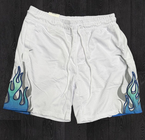Rebel - Flames Mesh Shorts - White -952