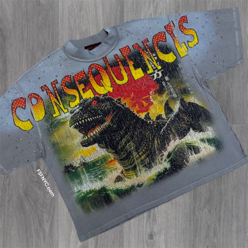 RP - Dino Rhinestone Grey Tee - 6015