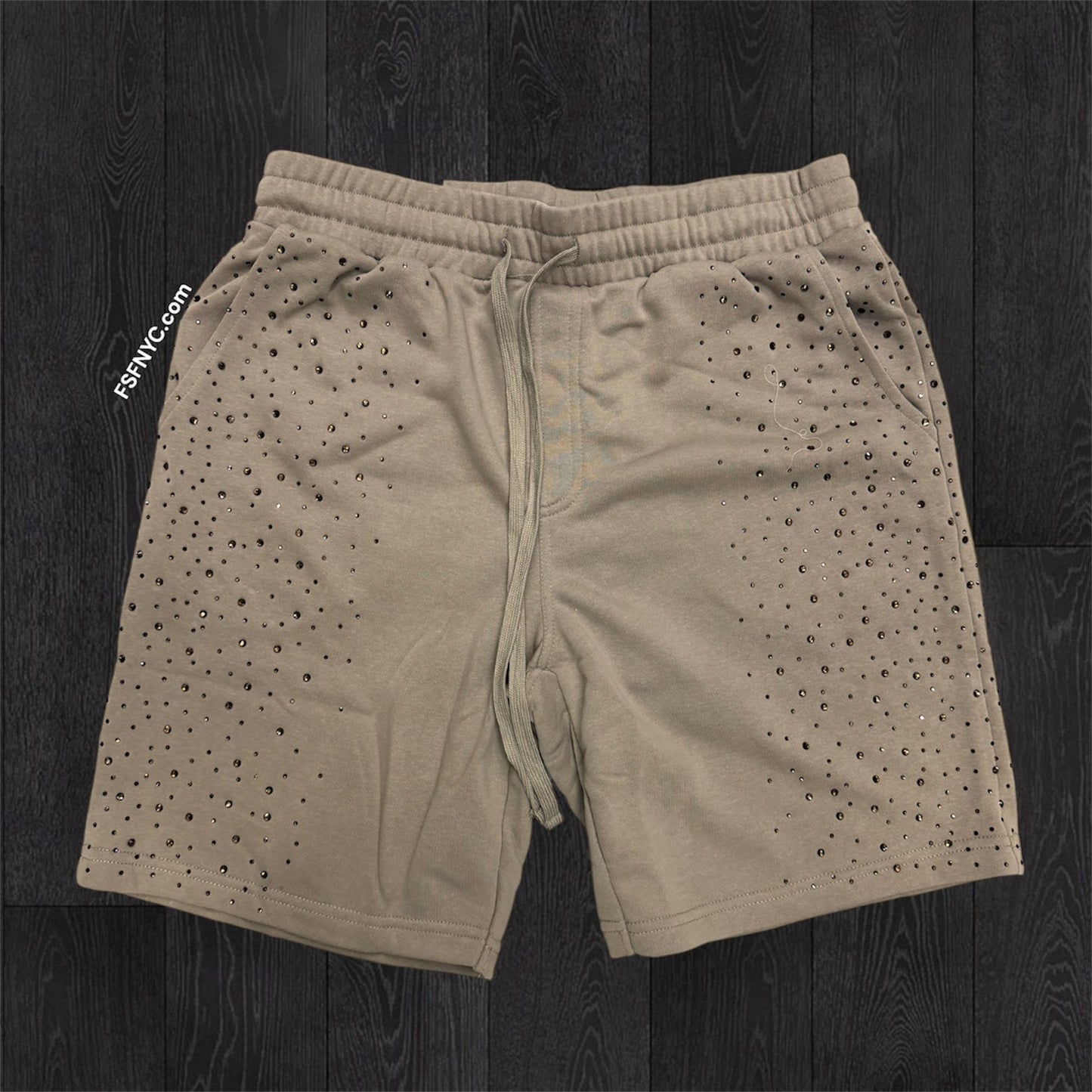 Rebel - Rhinestone Sweat shorts - Taup - 11965