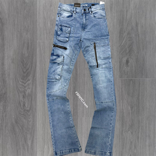 L - Stacked utility Pants - Blue - 7095 ( size 30 only)