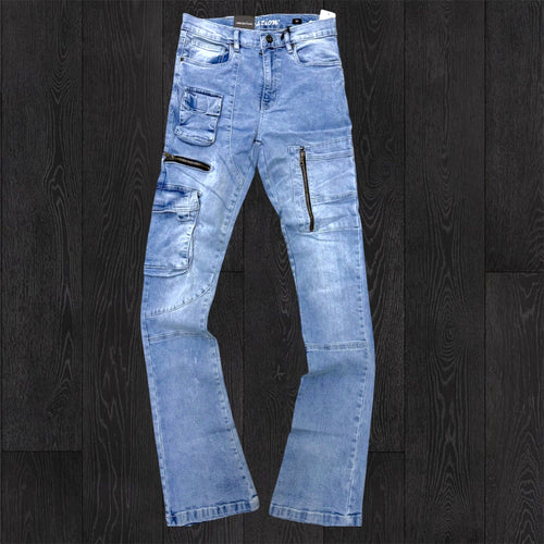 L - Stacked utility Pants - Blue - 7095