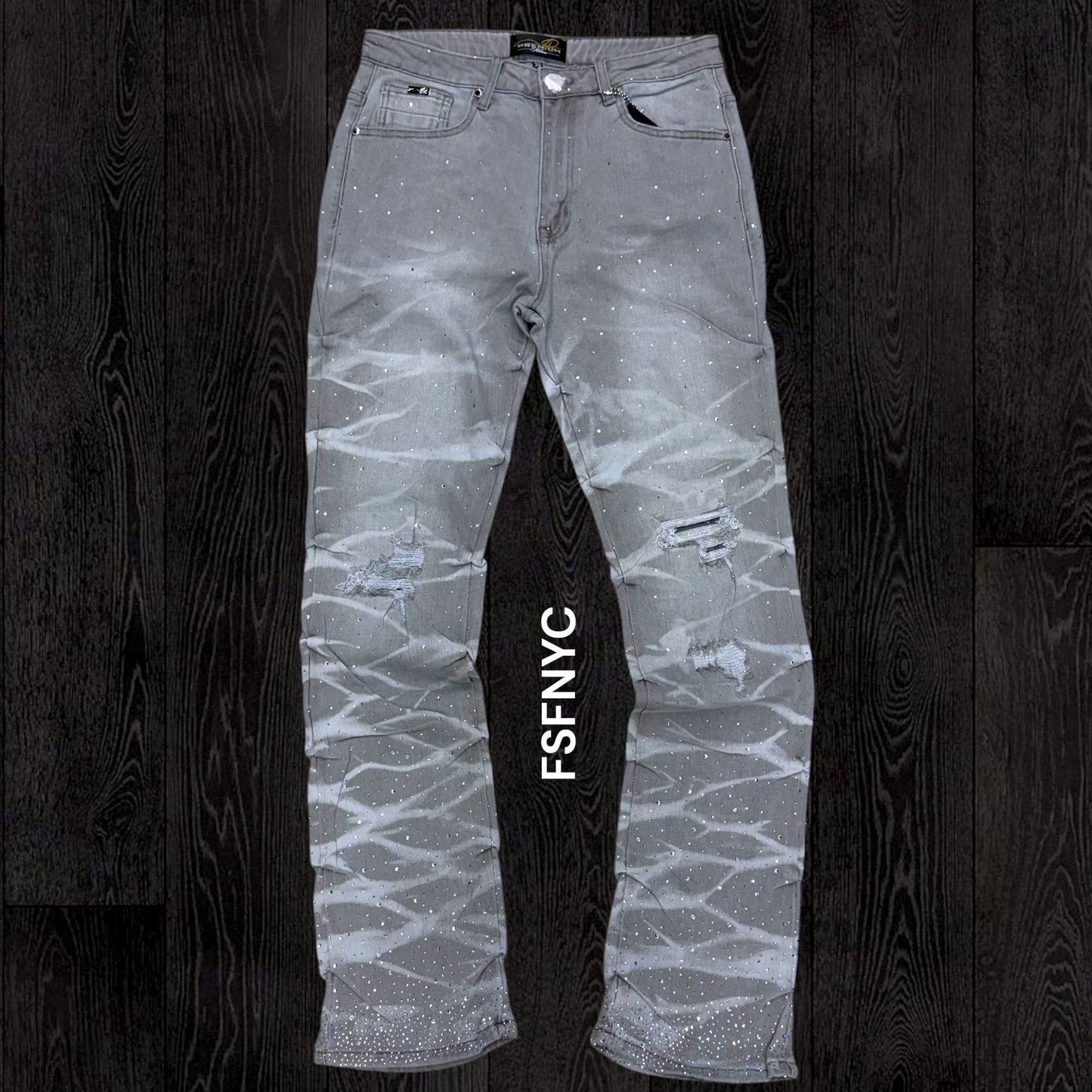 Milano - Stacked Rhinestone Denim - Grey 118