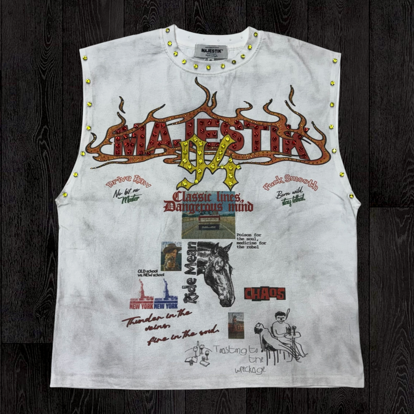 MJSTK - Graphic Sleeveless W/ Rhinestone - Off White - 26844