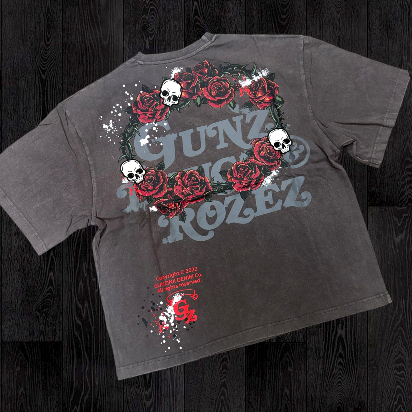 Gunzinii - Rock Rhinestone T-shirt - Charcoal - 1074