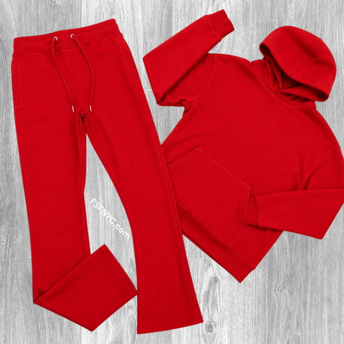 Narr - Stacked Flare Sweat Suit - Red - 1081