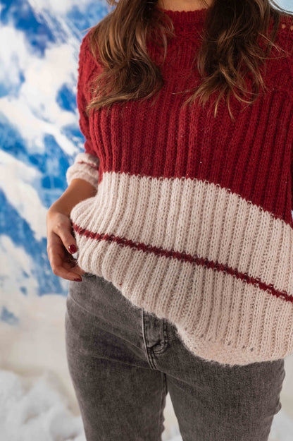 Cream and Burgundy Bolbi Sweater