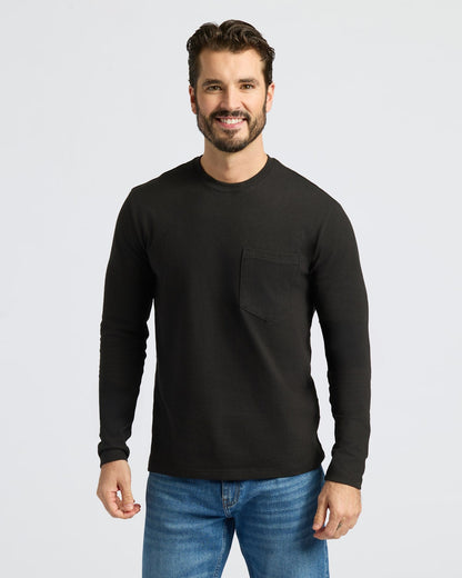 Black Heavyweight Long Sleeve Pocket Crew 4-Pack
