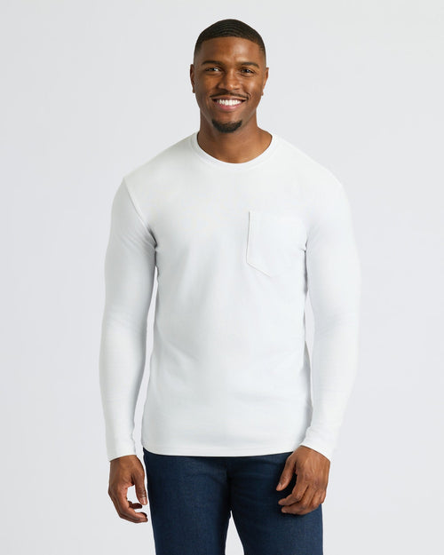 White Tall Heavyweight Long Sleeve Pocket Crew