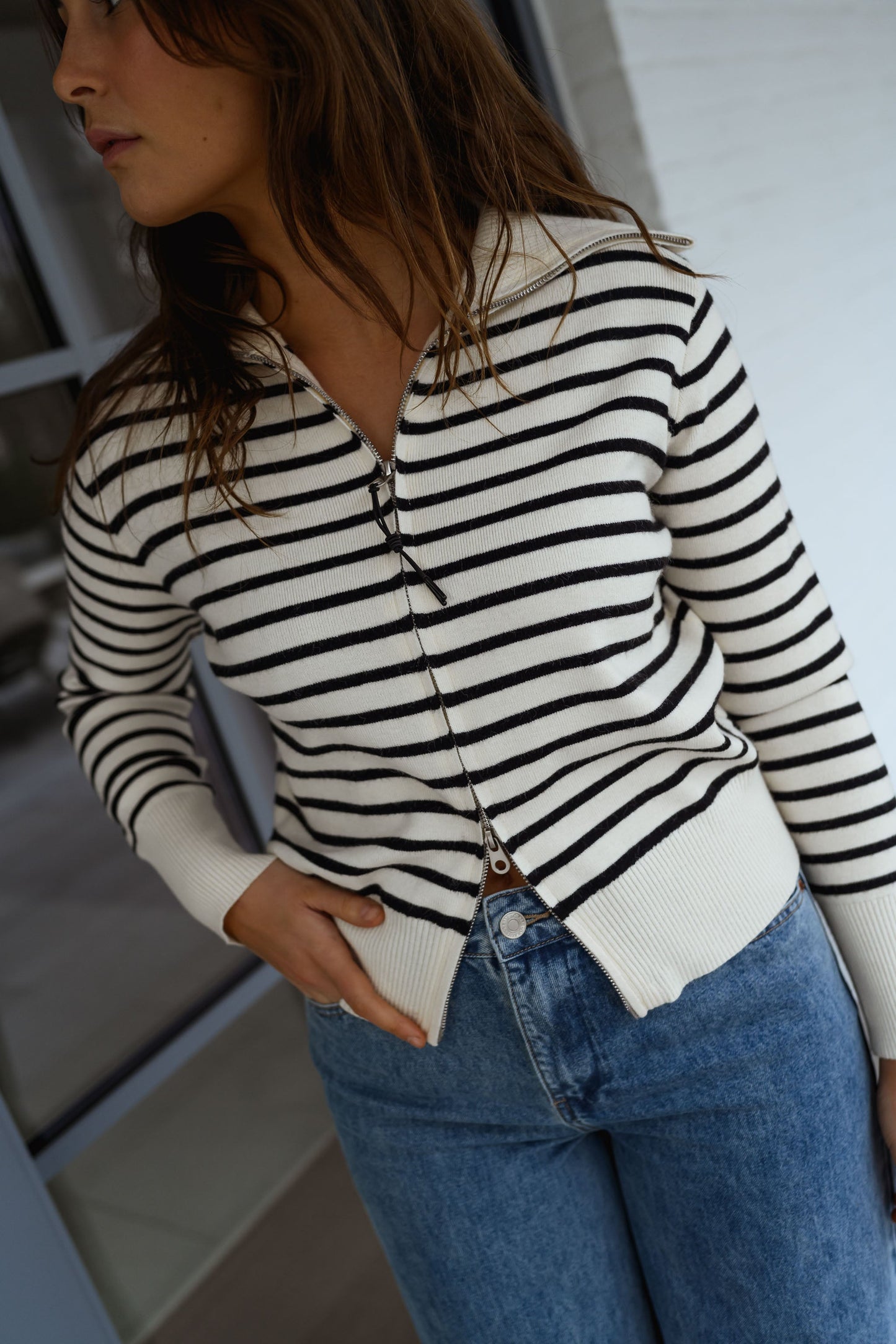 Black and Ecru Striped Olivia Cardigan
