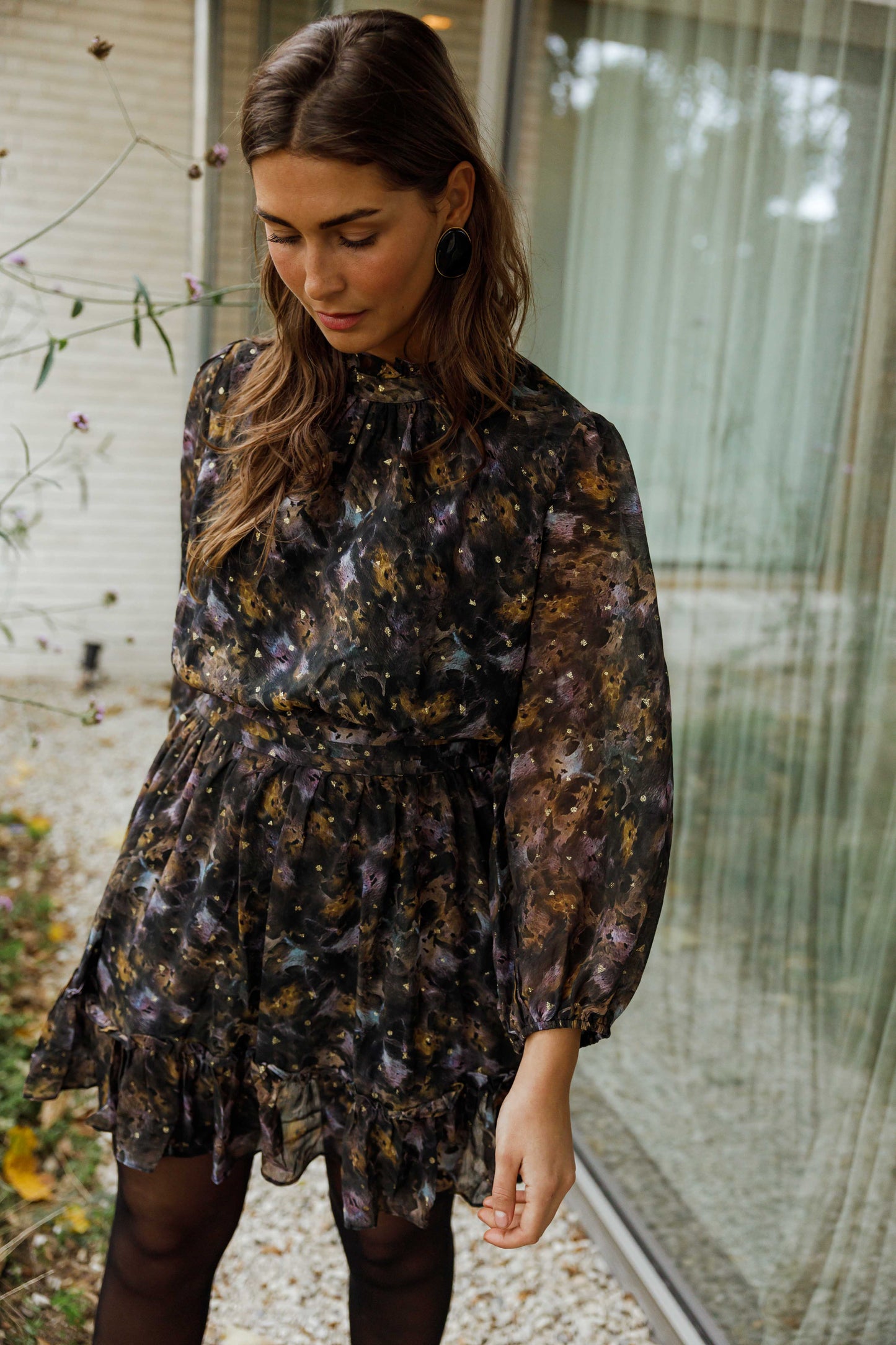 Black Patterned Alexandra Dress