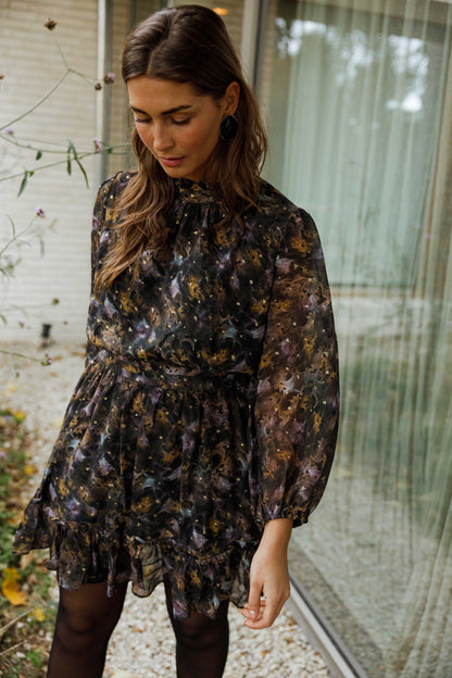 Black Patterned Alexandra Dress