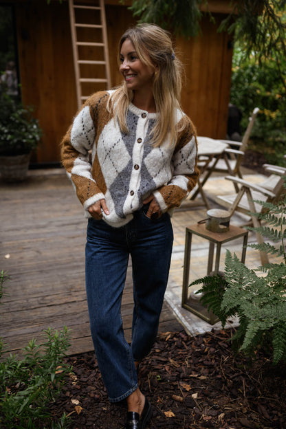 Brown Checkered Diaz Cardigan