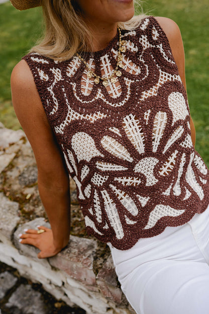 Brown And Ecru Crochet Zoe Top