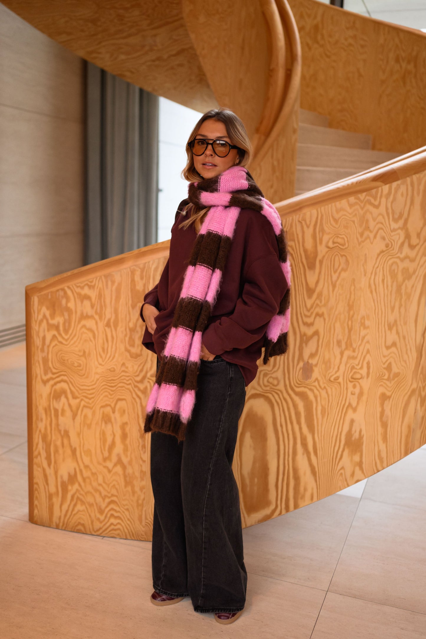 Brown and Pink Striped Stina Scarf