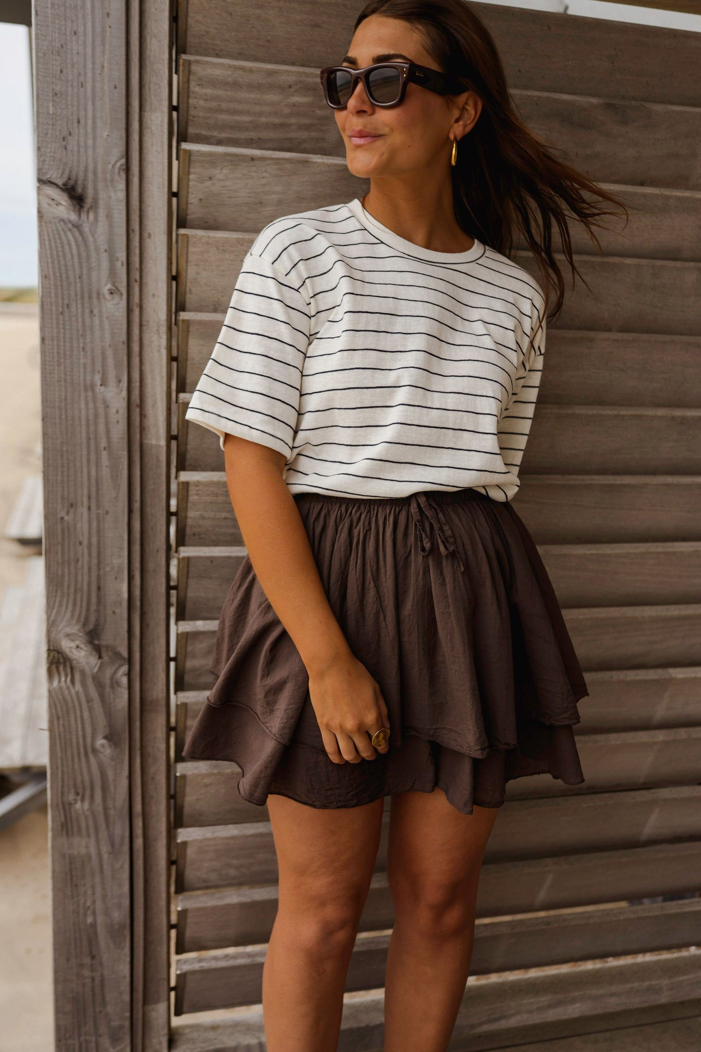 Ecru With Blue Stripes Emmy T-Shirt