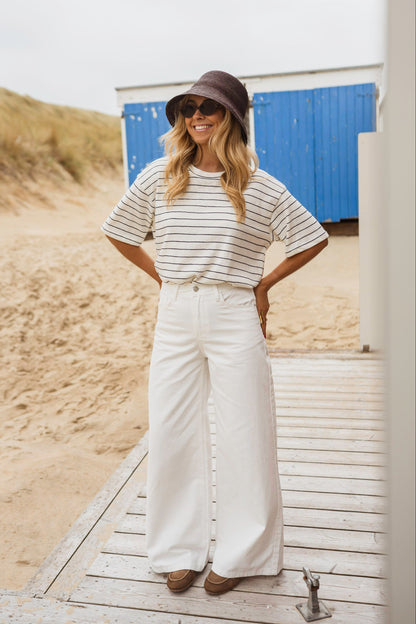 Ecru With Blue Stripes Emmy T-Shirt