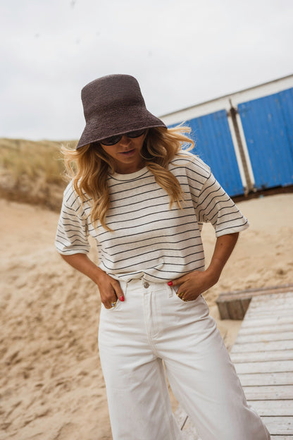 Ecru With Blue Stripes Emmy T-Shirt
