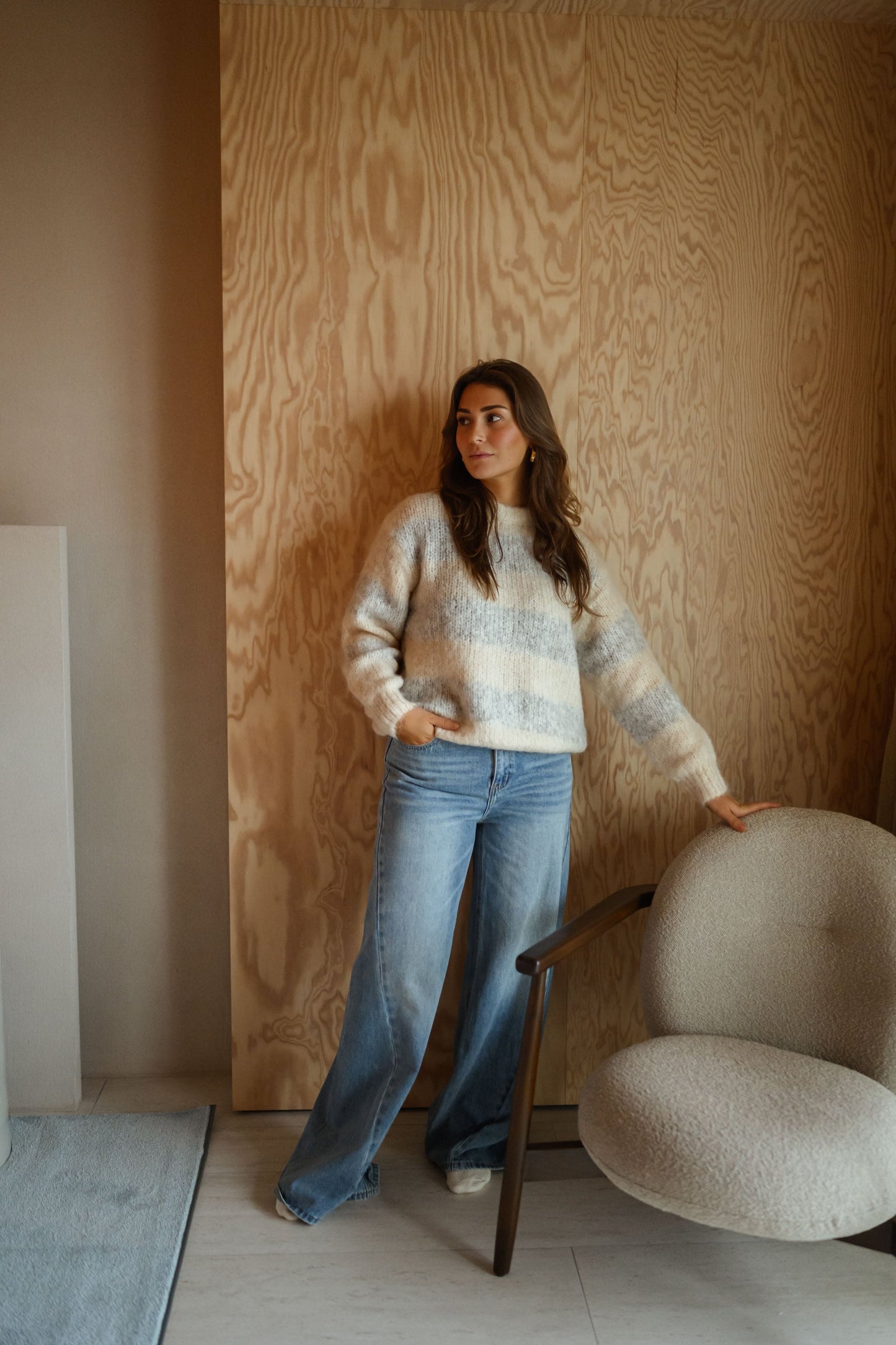 Ecru and Grey Debby Sweater
