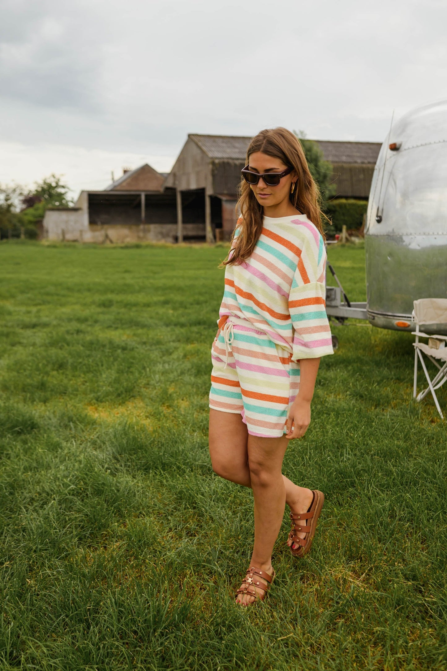Ecru Striped Jessi Shorts