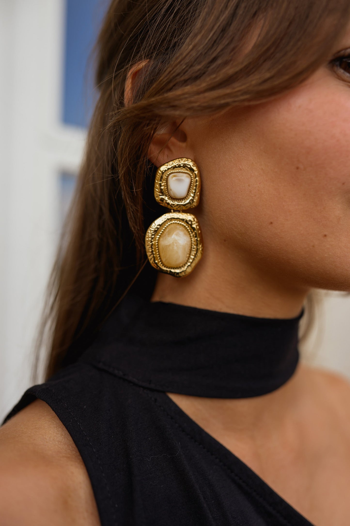 Golden And Beige Idil Earrings