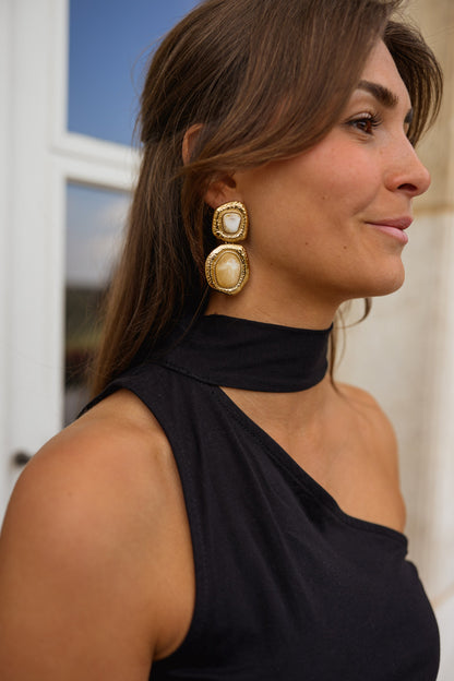 Golden And Beige Idil Earrings