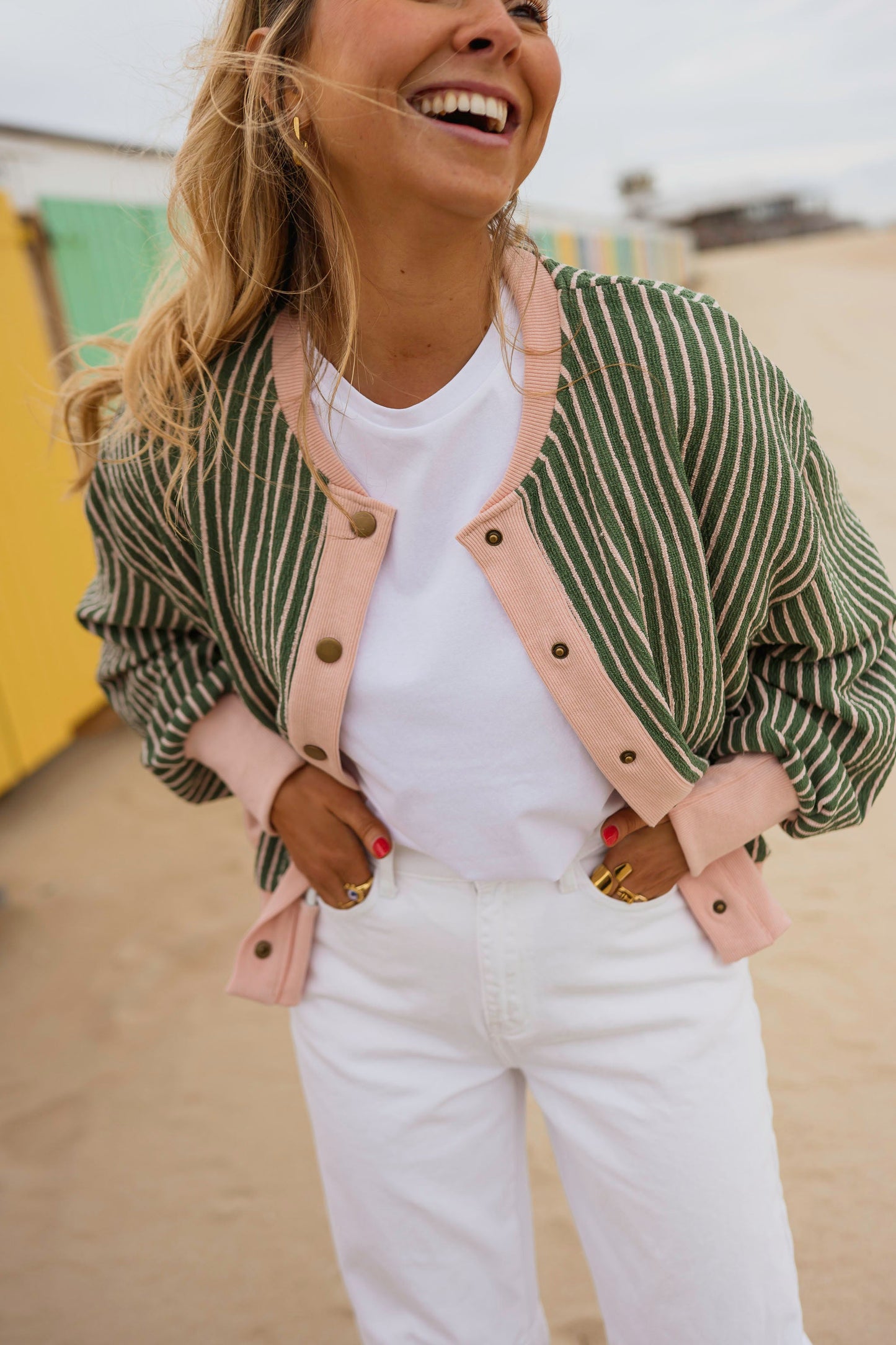 Green With Pink Stripes Verda Cardigan