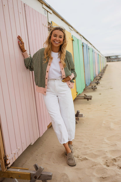 Green With Pink Stripes Verda Cardigan