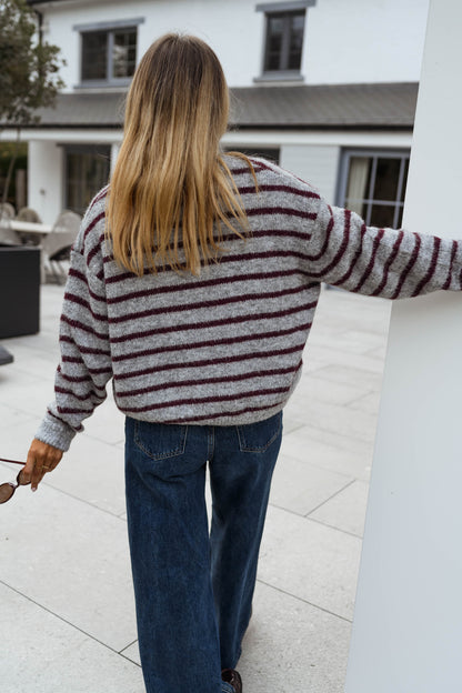 Grey and Burgundy Harris Cardigan