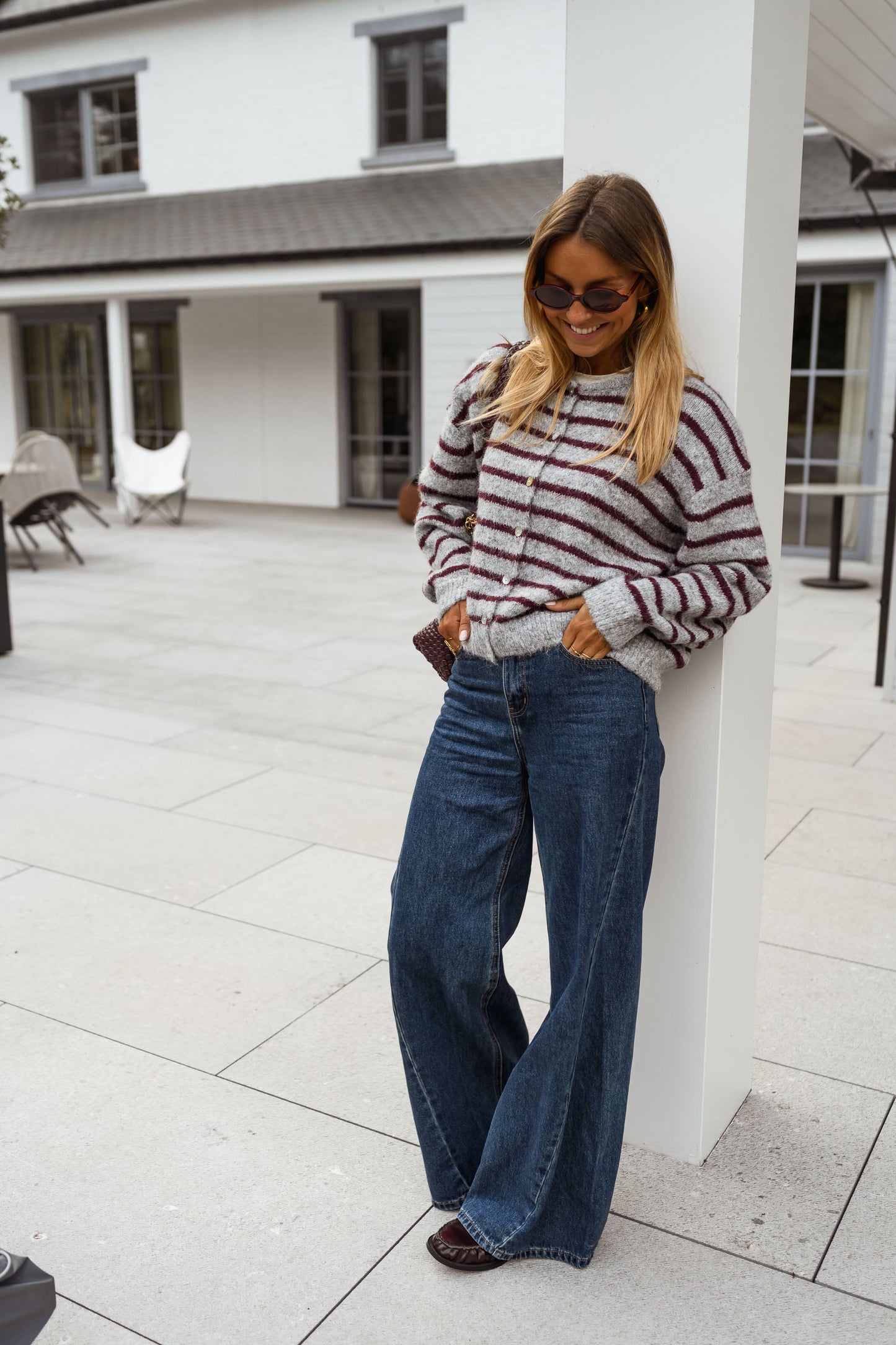 Grey and Burgundy Harris Cardigan