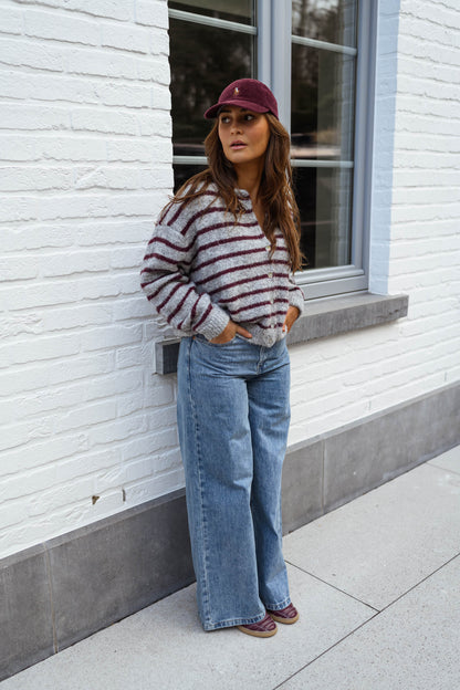 Grey and Burgundy Harris Cardigan